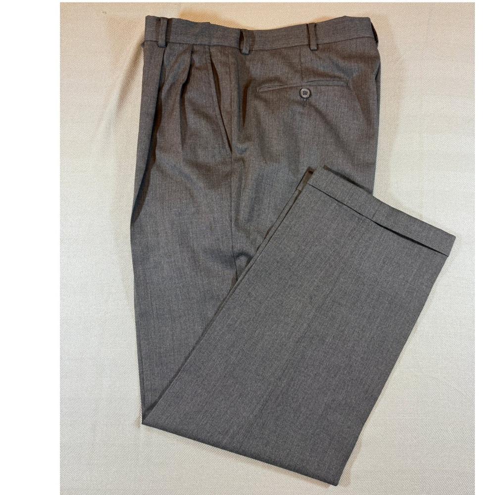 Nautica Mens 34x29 Charcoal Gray 100% Wool Pleated Cuffed Trousers 1348 - Picture 2 of 7